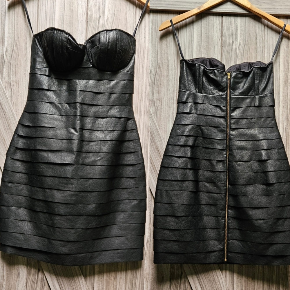 Camilla and Marc RARE Bustier Python Flock Strapless Pencil Leather Mini Dress 